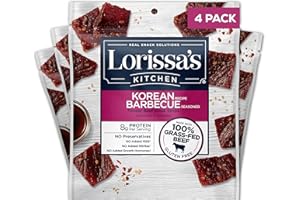 Lorissa's Kitchen Premium Grass-Fed Steak Strips, Korean Barbecue, 2.25 Oz. 4 Count - No Added MSG or Nitrites, Keto Friendly Snacks & Gluten Free, More Tender Than Traditional Beef Jerky