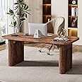 Tribesigns Wood Office Desk, 62-Inch Modern Executive Desk, Large Aesthetic Computer Work Desk with Double Pedestal, Workstation for Home Office (Brown)