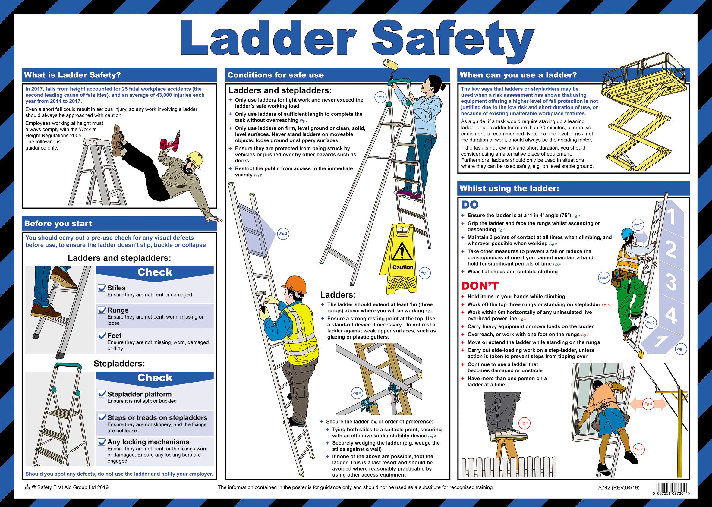 Safety First Aid Group Ladder Safety Poster, A2, Laminated
