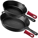 Pre-Seasoned Cast Iron Skillet Set (8-Inch and 12-Inch) Oven Safe Cookware - Heat-Resistant Holders - Indoor and Outdoor Use