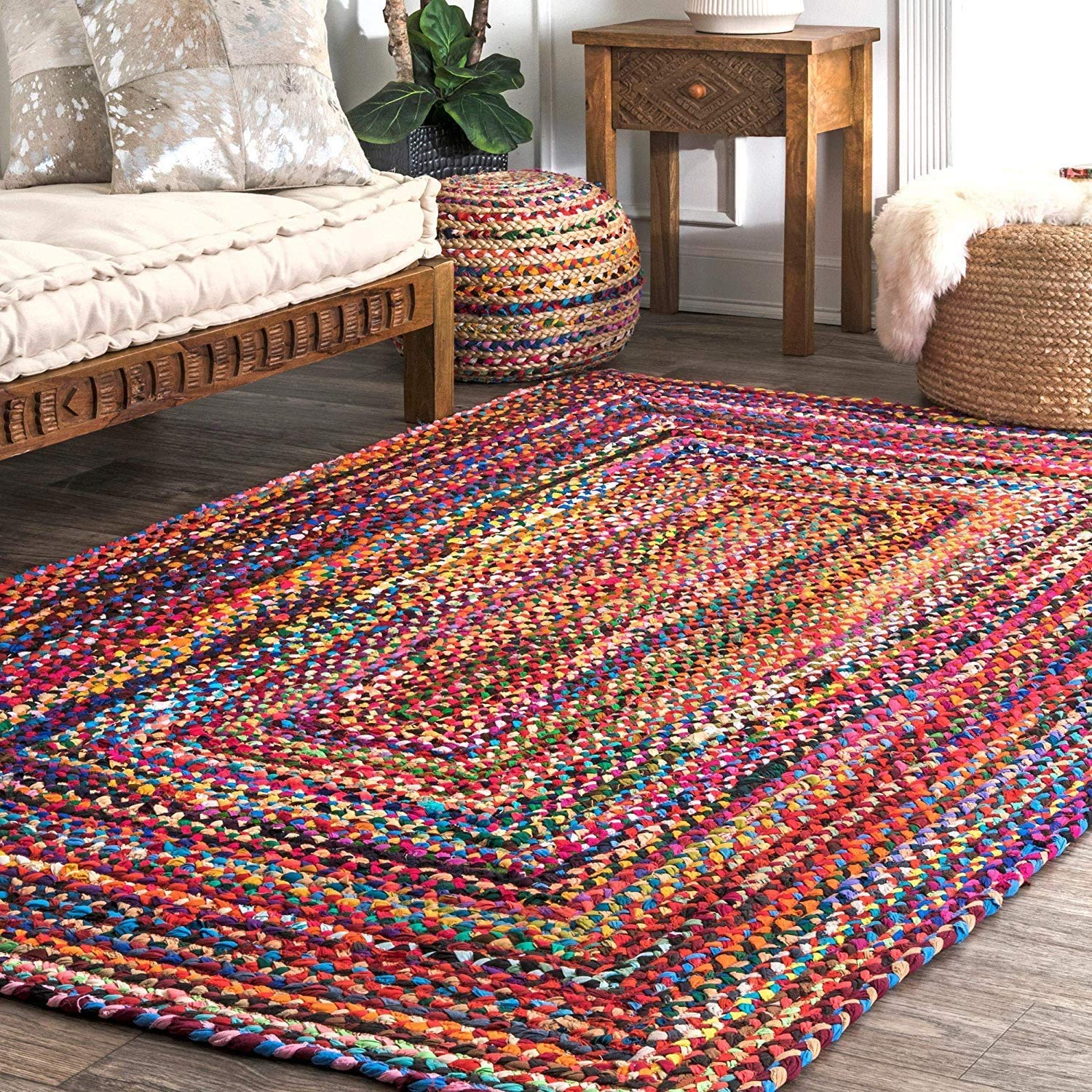RAJRANG Chindi Rag Rug Cotton Multicolor 60x90 cm Hand Braided Boho Colorful Reversible Woven Floor Rugs Door Mat for Living Room Home Kitchen Decor
