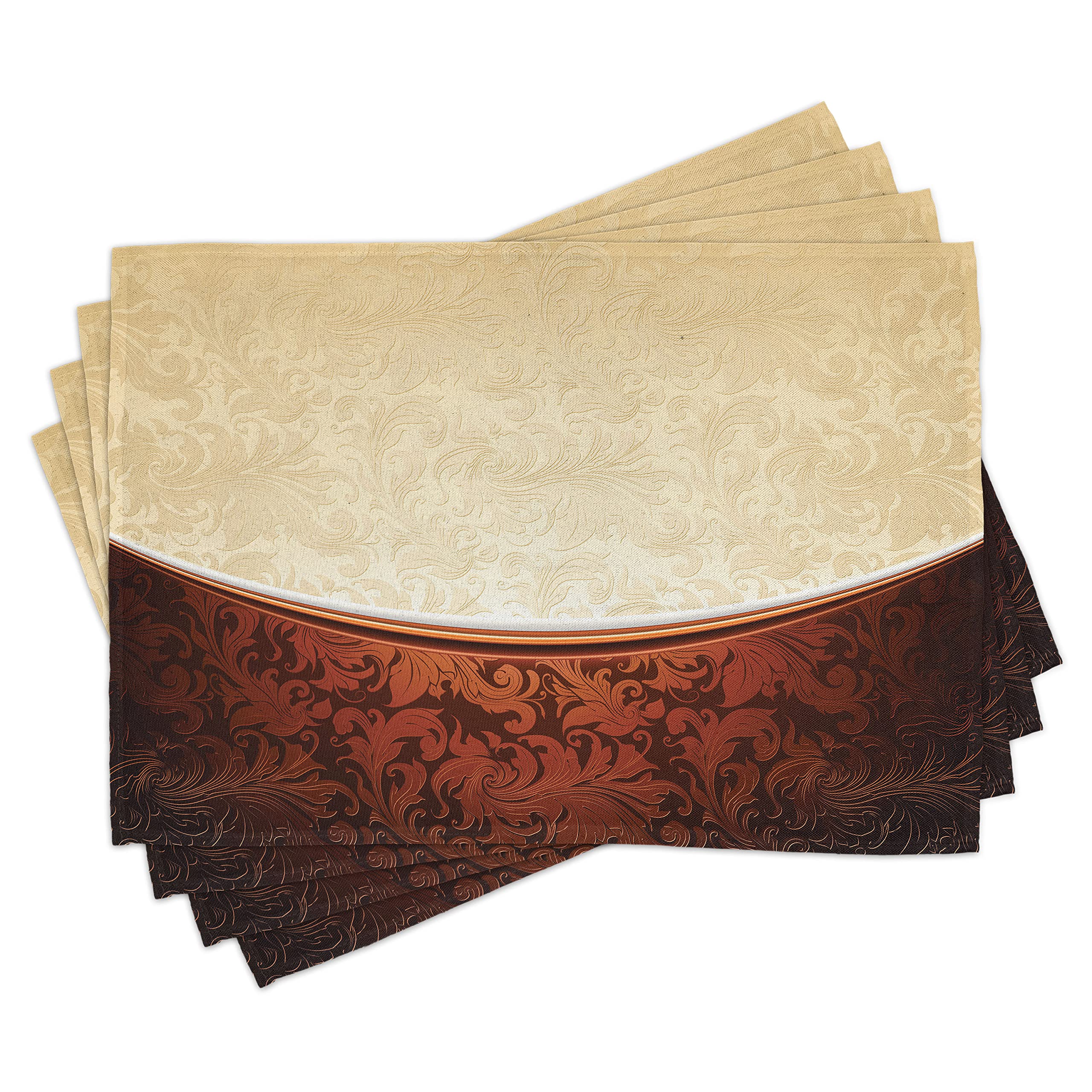 ABAKUHAUS Chocolate Place Mats Set of 4, Victorian Motifs, Washable Fabric Placemats for Dining Room Kitchen Table Decor, Beige Brown