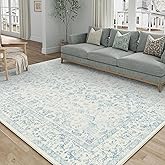 PureCozy 5x7 Blue Area Rug Non Slip Vintage Living Room Distressed Machine Washable Carpet Traditional Indoor Bedroom Blue Retro Floral Accent Throw Rug for Office Kitchen Dorm Dining Room