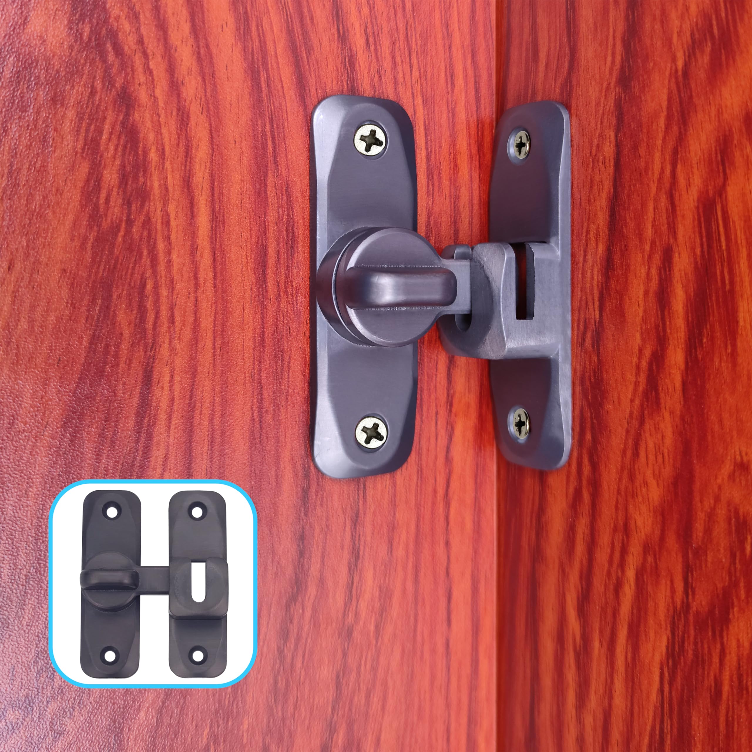 Pexintek Small Latch for Sliding Doors, 90 Degree Door Lock for Double Sided Opening Doors Interior Doors Vintage Rotate Bolt with Screws for Kitchens, Bedrooms, Study, Bathrooms (Gray)