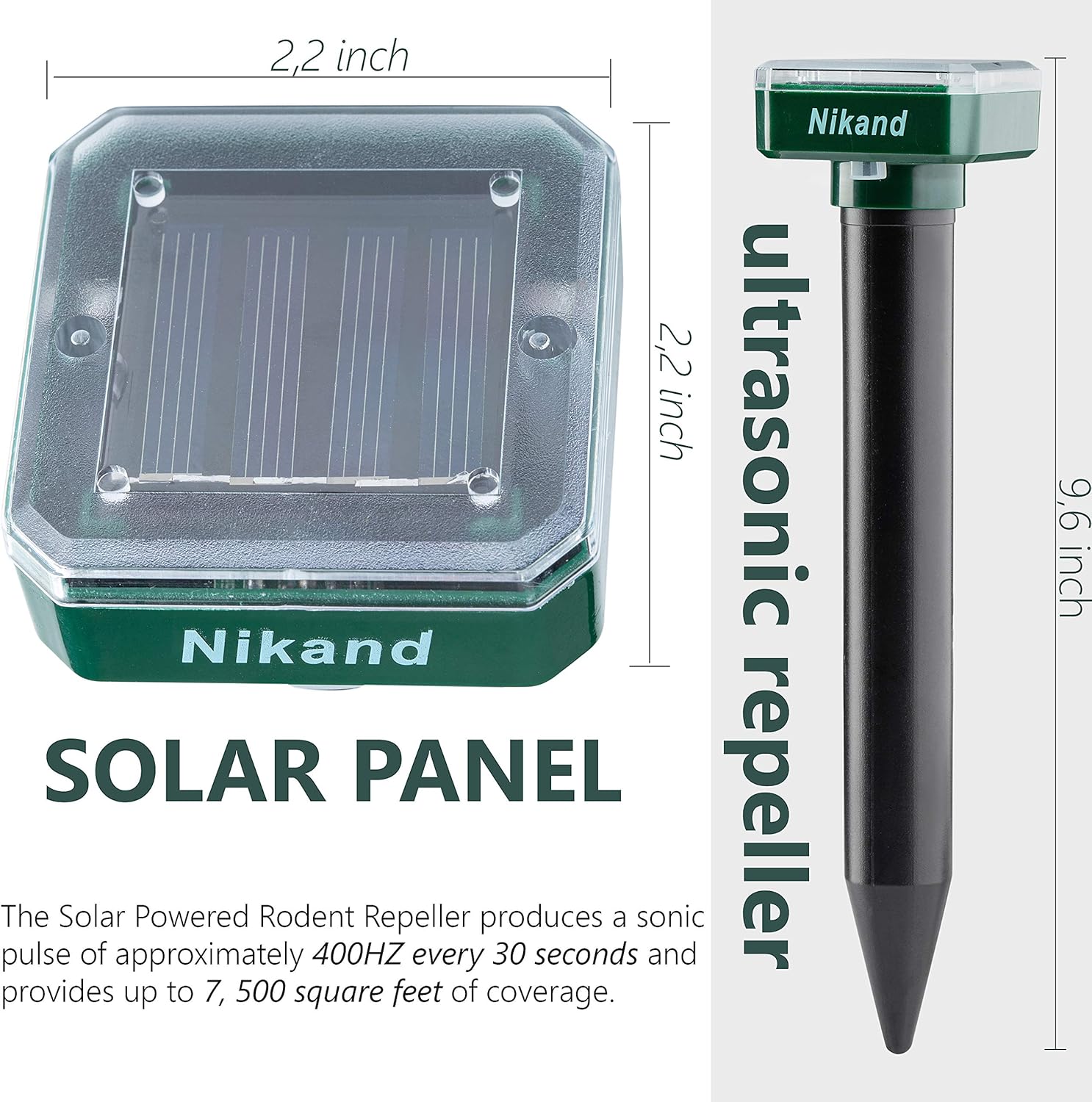 NIKAND Solar Mole Repellent Ultrasonic 4 Pack Outdoor Powered Sonic Deterrent - Mole Stopper Scare Vole for Lawn Garden & Yard Home - Groundhog Repeller Snake Rodent Gopher Spikes Chaser Pest Control: Health & Personal Care