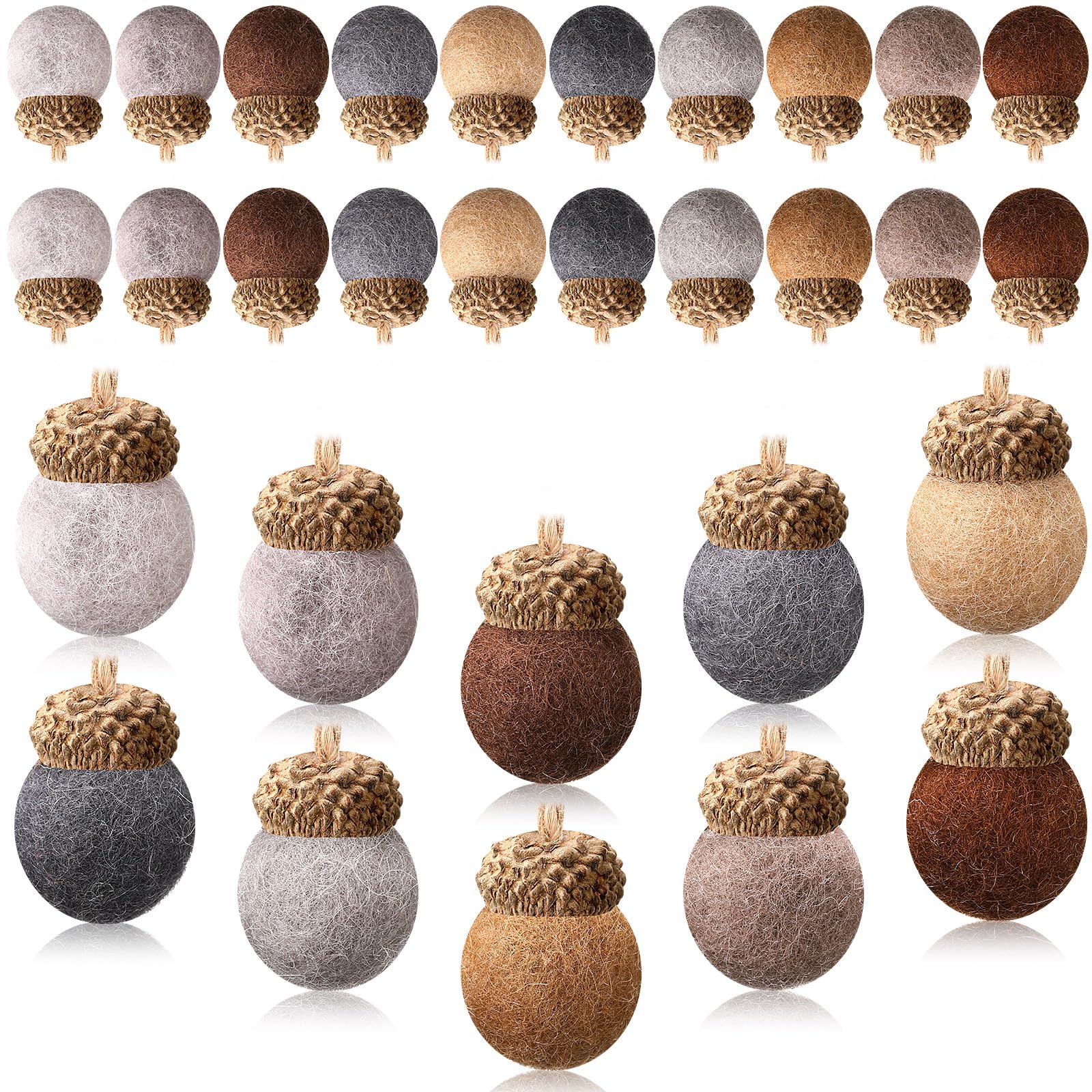 Tatuo 30 Pcs Christmas Felt Acorn Ornaments Colorful Wool Felt Acorn Pom Balls Mini Wool Acorns Bulk for DIY Xmas Crafts Christmas Tree Hanging Ornaments Party Favors Home Indoor Decor(Earth Colors)