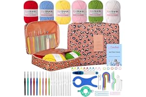 Cdrompy 63Pcs Crochet Kit,Crochet Kit Beginners,Crochet Kit for Beginners Adults with 6 Colors Crochet Yarn,Crochet for Beginners,Crochet Beginners Kit
