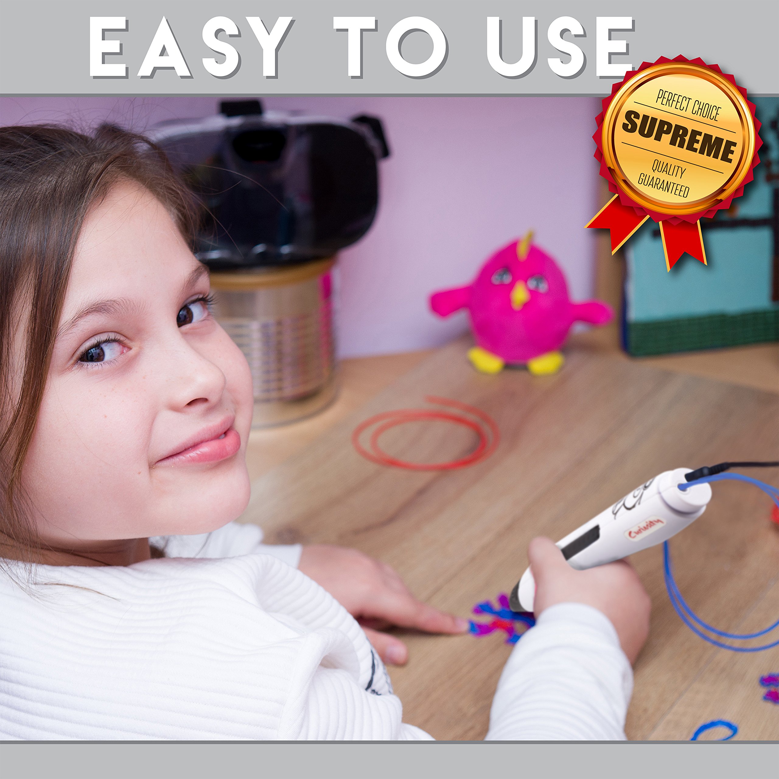 3D Printer Pen - Simple & Fun 1 Button Operation 3D Pen for Kids, Teens and Adults - Includes Two PLA Filaments, USB & BONUS Safety Shovel Tool by Curiosity