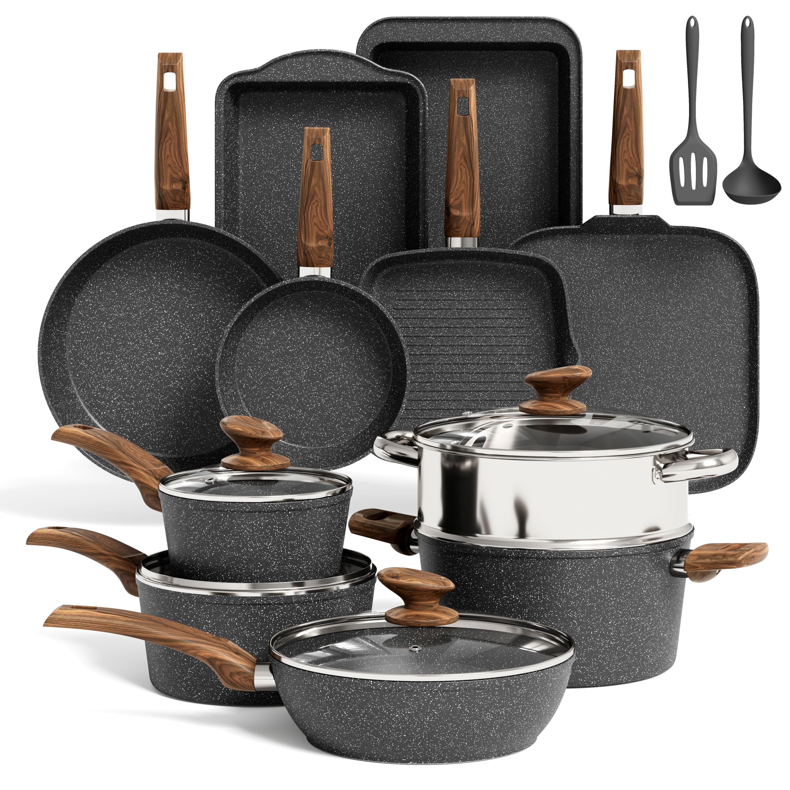 Photo 1 of ***USED - INCOMPLETE - MISSING PARTS - SEE PICTURES***
Kitchen Academy Induction Cookware Set-17 Piece Non-stick Cooking Pan Set, Black Granite Pots and Pans Set