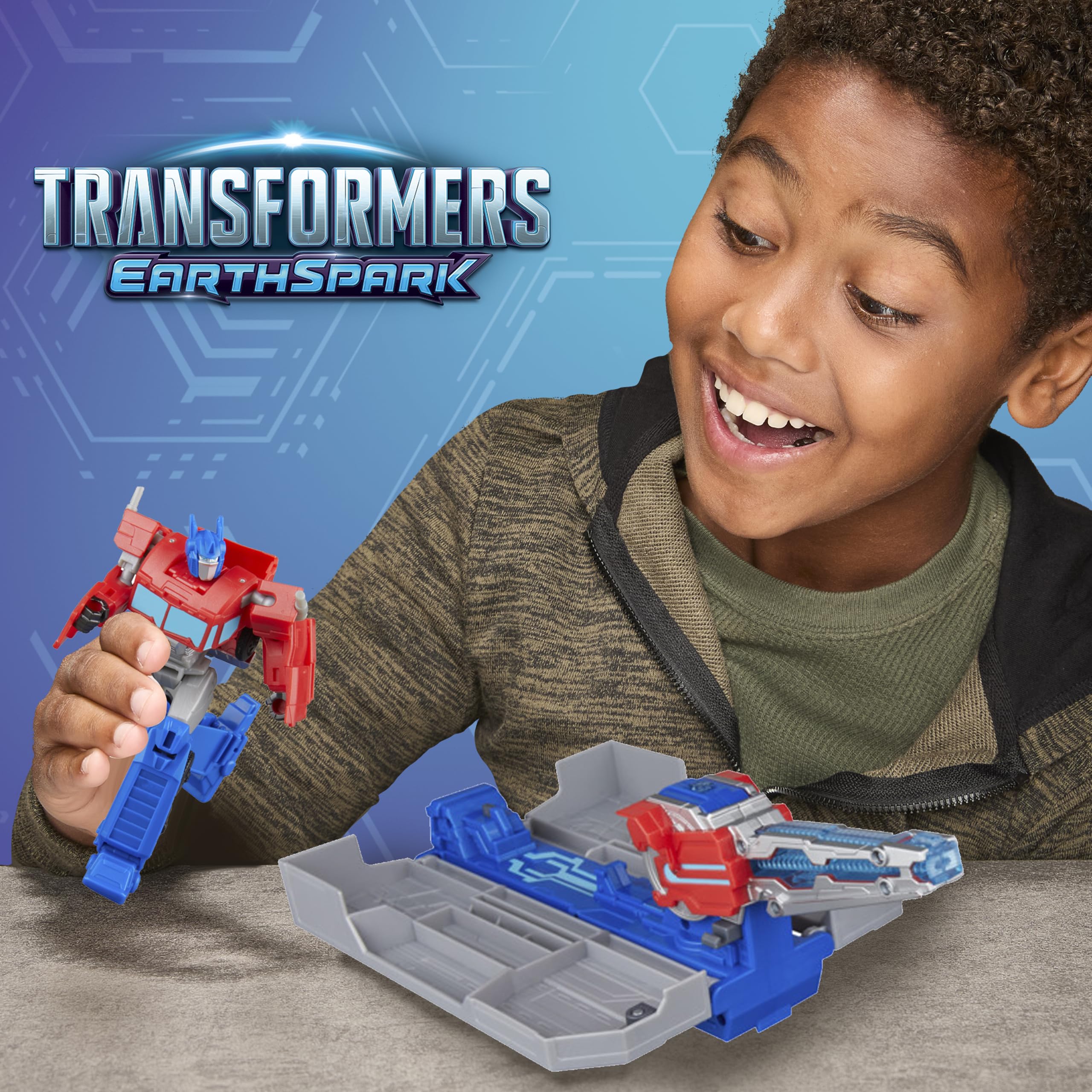 Transformers EarthSpark Optimus Prime Battle Trailer Playset with Action Figure, Lights and Sounds, Electronic Truck Toys for Kids 6 and Up