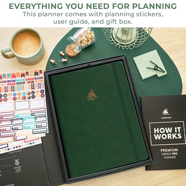 CLEVER FOX PLANNER PRO PREMIUM JAN 2026-JAN 2027 – LUXURIOUS WEEKLY, MONTHLY & BUDGET AGENDA ORGANIZER FOR PRODUCTIVITY & REACHING GOALS, A4 HARDCOVER + KEEPSAKE BOX – FOREST GREEN