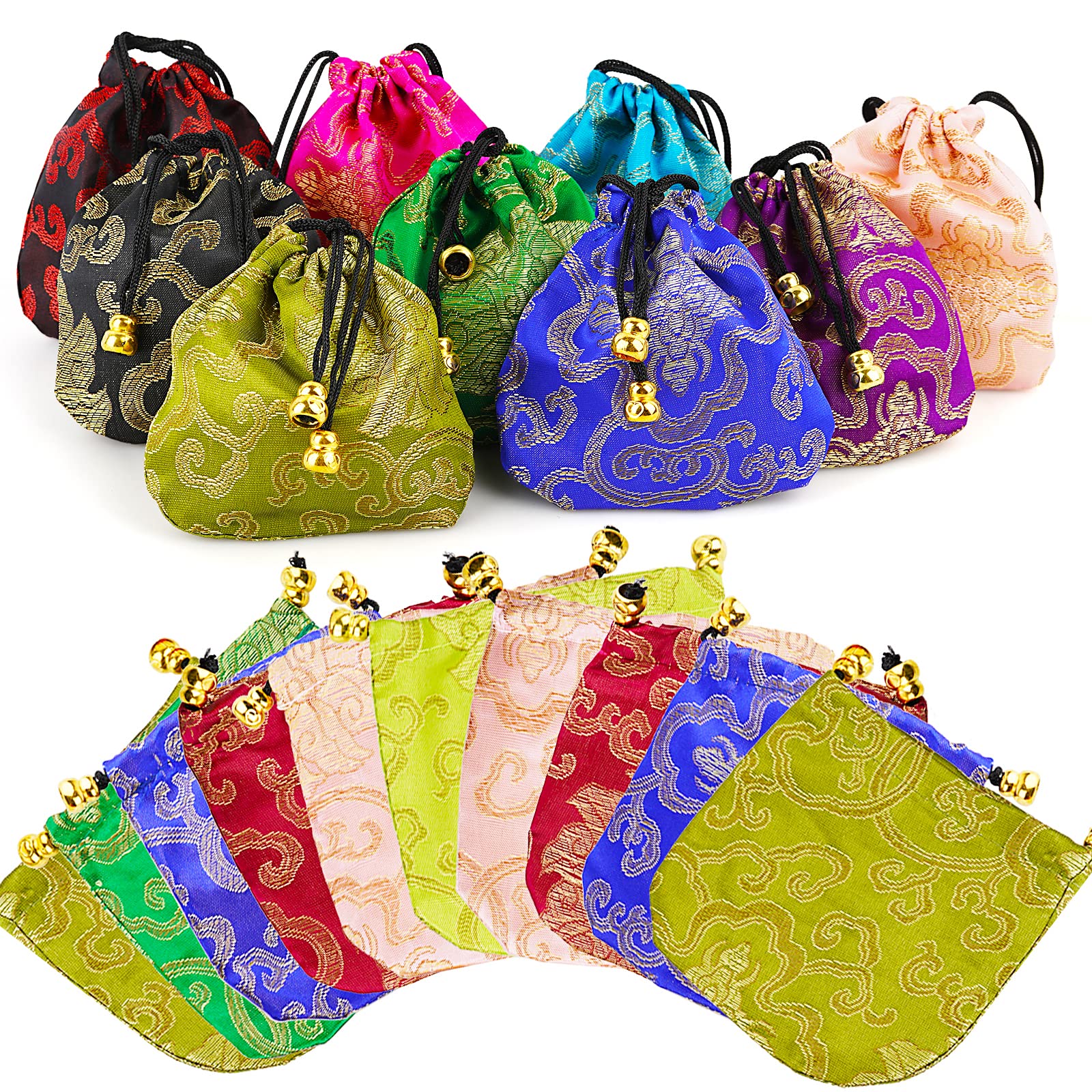 Photo 1 of Lzttyee 30Pcs Silk Brocade Embroidered Drawstring Jewelry Pouch Bag Gift Bags Baskets Drawstring Coin Purse (Random Color)