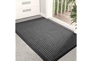 DEXI Door Mat, Durable Heavy Duty Outdoor Indoor Doormat, Stain and Fade Resistant, Low Profile, Non Slip Front Door Mats, Easy Clean Patio Entryway Floor Mat, 35"x23", Stripe Grey
