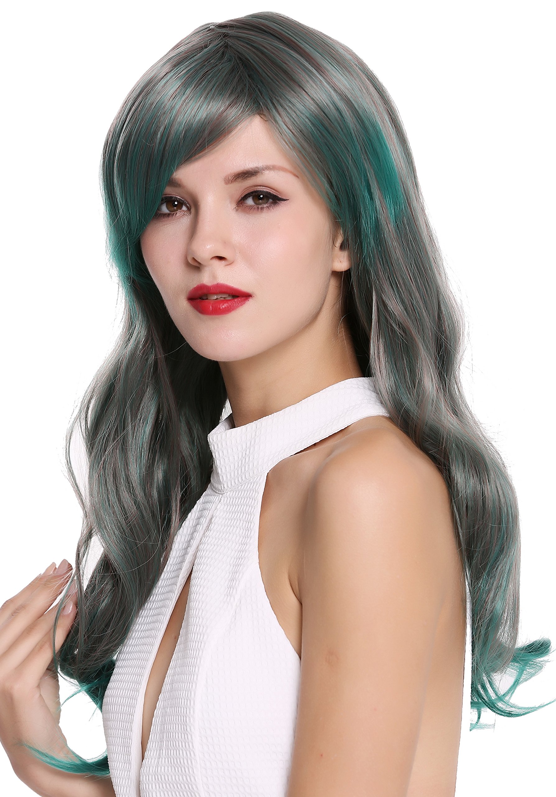 WIG ME UP - 6083-1102TBD Lady Quality Wig Long Wavy Parting Gray Green Red Mix