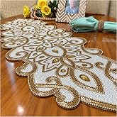 Beaded Table Runner 13 x 36 Inch, Handmade Table Decor - Gold Ivory | Scalloped Design for Dining Tables, Coffee Tables, Weddings, Parties, Holidays, Gatherings and Everyday Home Styling