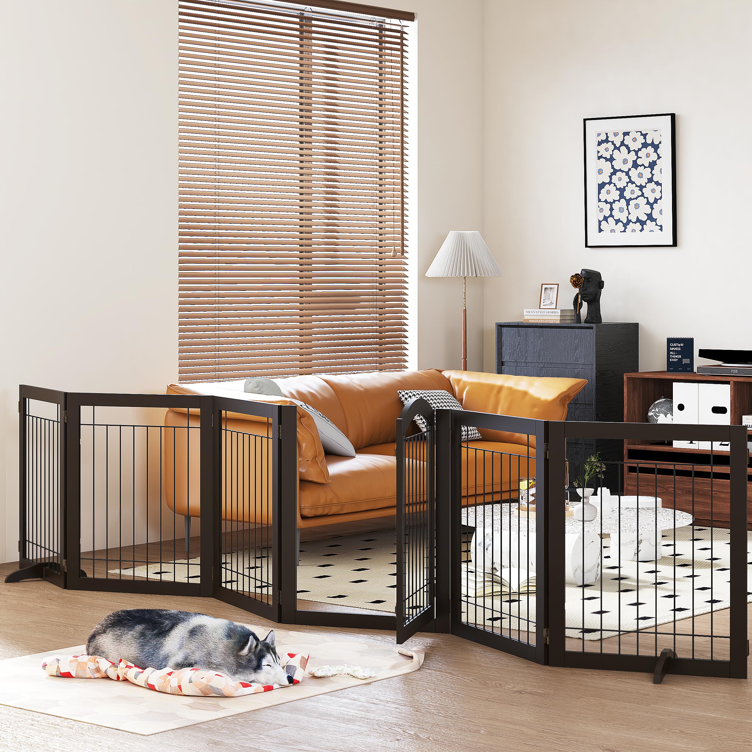 PAWLAND 144-inch Extra Wide 30-inches Tall Dog gate with Door Walk ...