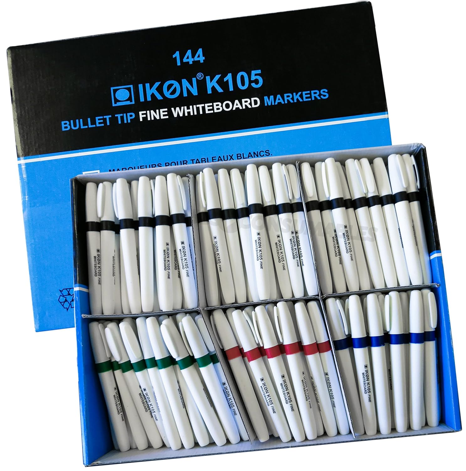144 BULLET TIP FINE WHITEBOARD MARKERS. CLASS PACK. ASSORTMENT OF BLACK