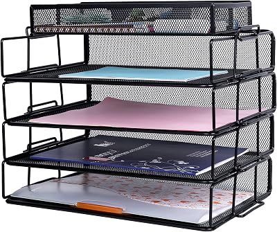 EXERZ 4-Tier Stackable Paper Sorters with Accessory Organizer Mesh Desk Tray