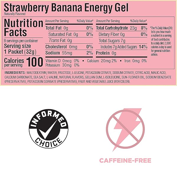 GU ENERGY ORIGINAL SPORTS NUTRITION ENERGY GEL, VEGAN, GLUTEN-FREE, KOSHER, AND DAIRY-FREE ON-THE-GO ENERGY FOR ANY WORKOUT, 8-COUNT, STRAWBERRY BANANA