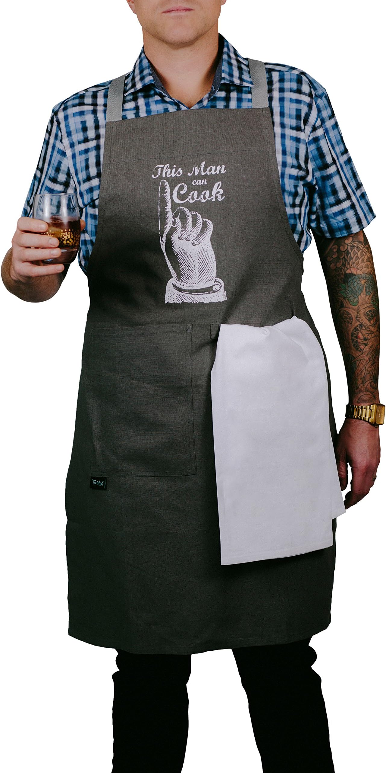 Twisted Wares Funny Aprons for Kitchen or Grill This Man CAN Cook- Humor for BBQ, Baking,Cooking or Gardening for Women or Men 100% Heavy Cotton