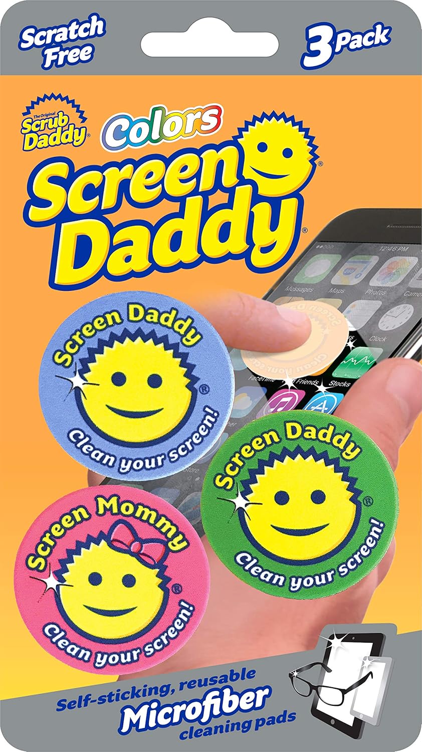 Scrub Daddy,-Screen Daddy Colors -Multi-use Microfiber Cleaning Pads for Electronic Screens with Convenient Storage, Scratch Free, Streak Free, Reusable and Washable, 3ct (1 pk)