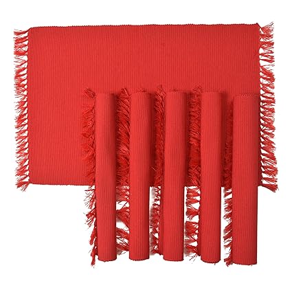 Yellow Weaves Cotton Placemat (Red, 14 x 18 inches) - 6 Piece