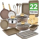 Nutrichef 22-Piece Marble Non-Stick Cookware and Bakeware Set - Professional Home Kitchen Collection with Multi-Sized Pots, Pans, and Heat-Resistant Tools