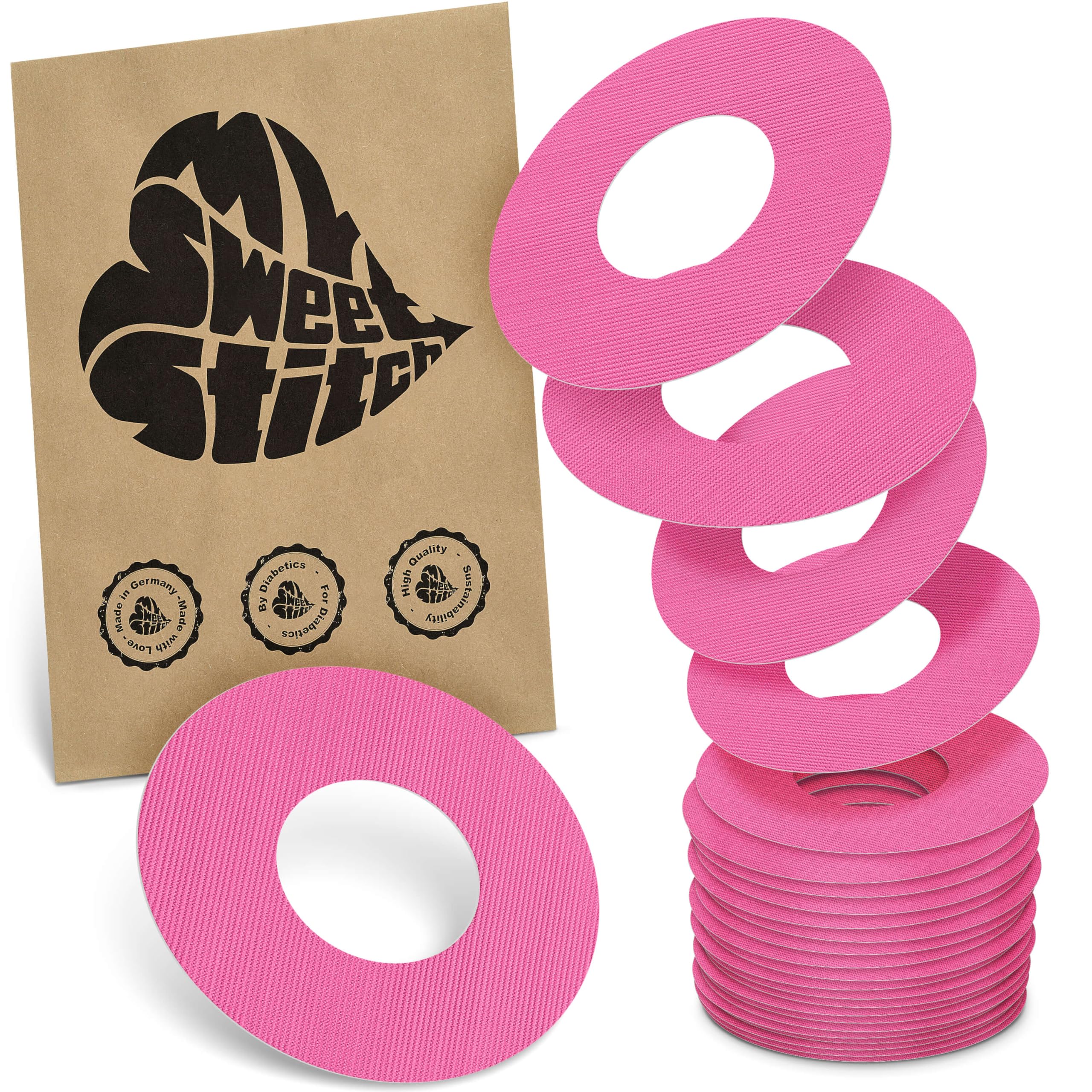 MySweetStitch - 25 x Freestyle Libre 1 & 2 Patches, Ring Patch Ø 65mm, Inner Ø 28mm, Waterproof, Breathable, Skin-Friendly, Made in Germany, Pink
