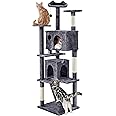 Yaheetech XL Cat Tree, 80in Multi-Level Cat Tower with Cat Scratching Posts, Double Cat Caves, Perched Platforms and Dangling Balls, Cat Stand House for Kittens Pet, Dark Gray