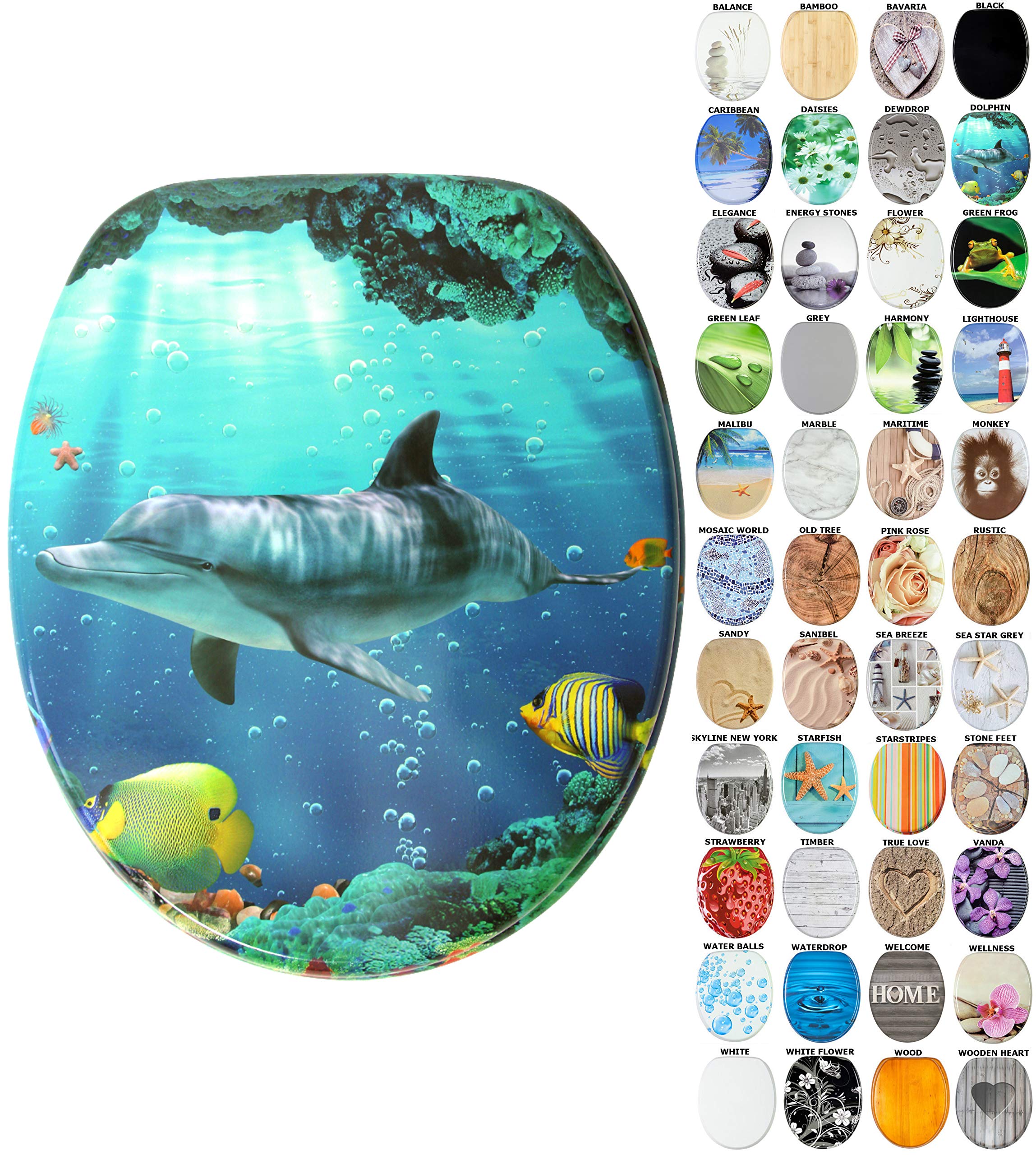 Sanilo Soft Close Toilet Seat, Wide Choice of New Toilet Seats, Stable Hinges, Easy to Mount (Dolphin)