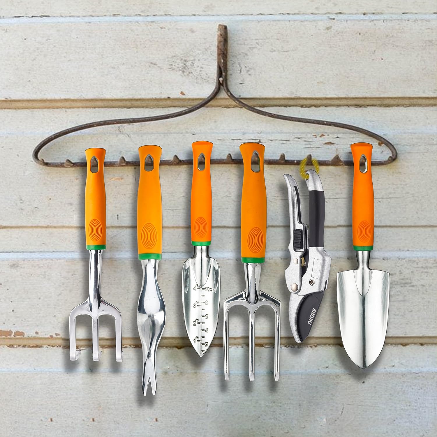UKOKE Garden Tool Set, 12 Piece Aluminum Hand Tool Kit, Garden Canvas Apron with Storage Pocket, Outdoor Tool, Heavy Duty Gardening Work Set with Ergonomic Handle, Gardening Tools for women men : Garden & Outdoor