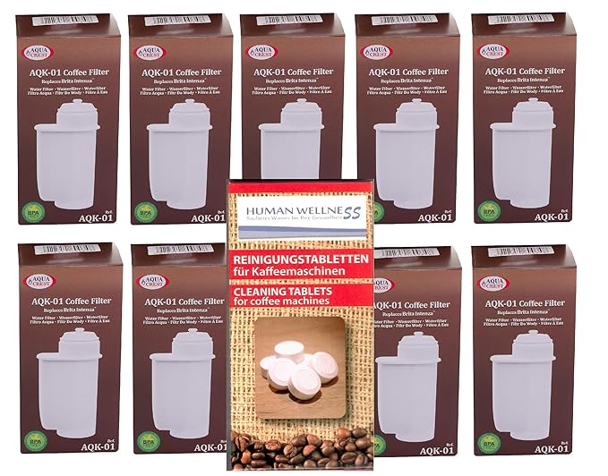 Human-Wellness 10 x AQK-01 kompatibel mit Siemens BRITA Intenza Filter TZ 70003 EQ.3 EQ.5 EQ.8 EQ.9 + 10 Reinigungstabs
