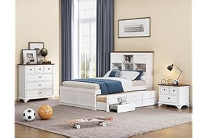BELLEMAVE Twin Bedroom Set, 3 Piece Bedroom Sets with Twin Size Captain Bed, a Nightstand and a 7-Drawers Chest, Wood White Bedroom Set for Kids Boys Girls Teens