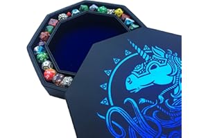 Fantasydice War Unicorn Blue 9" Octagon Dice Tray - Majestic Unicorn Artwork with Lid & Staging Area for D&D, RPGs, and Tabletop Games