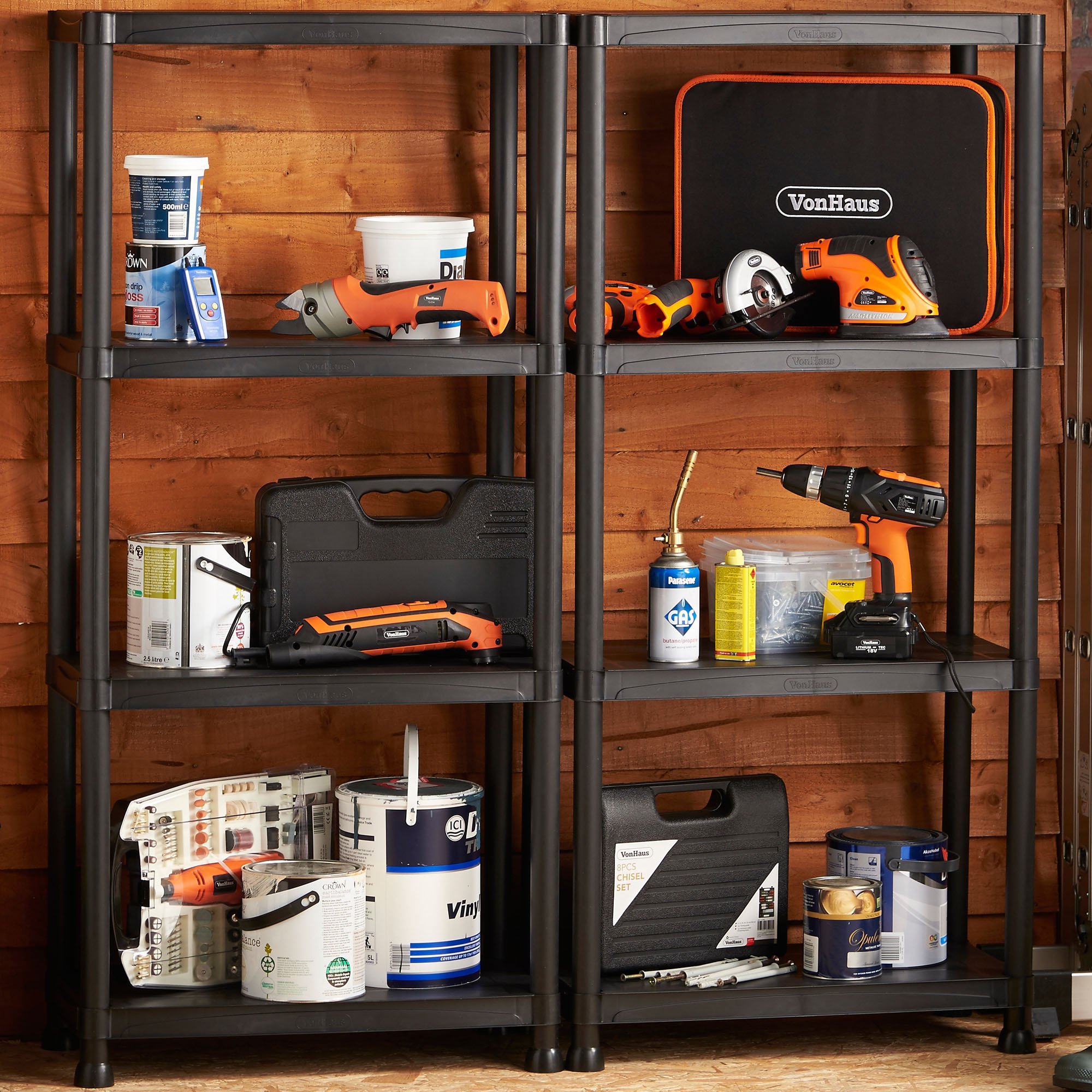 VonHaus 4 Tier Garage Shelving Unit with Wall Brackets (Pack of 2