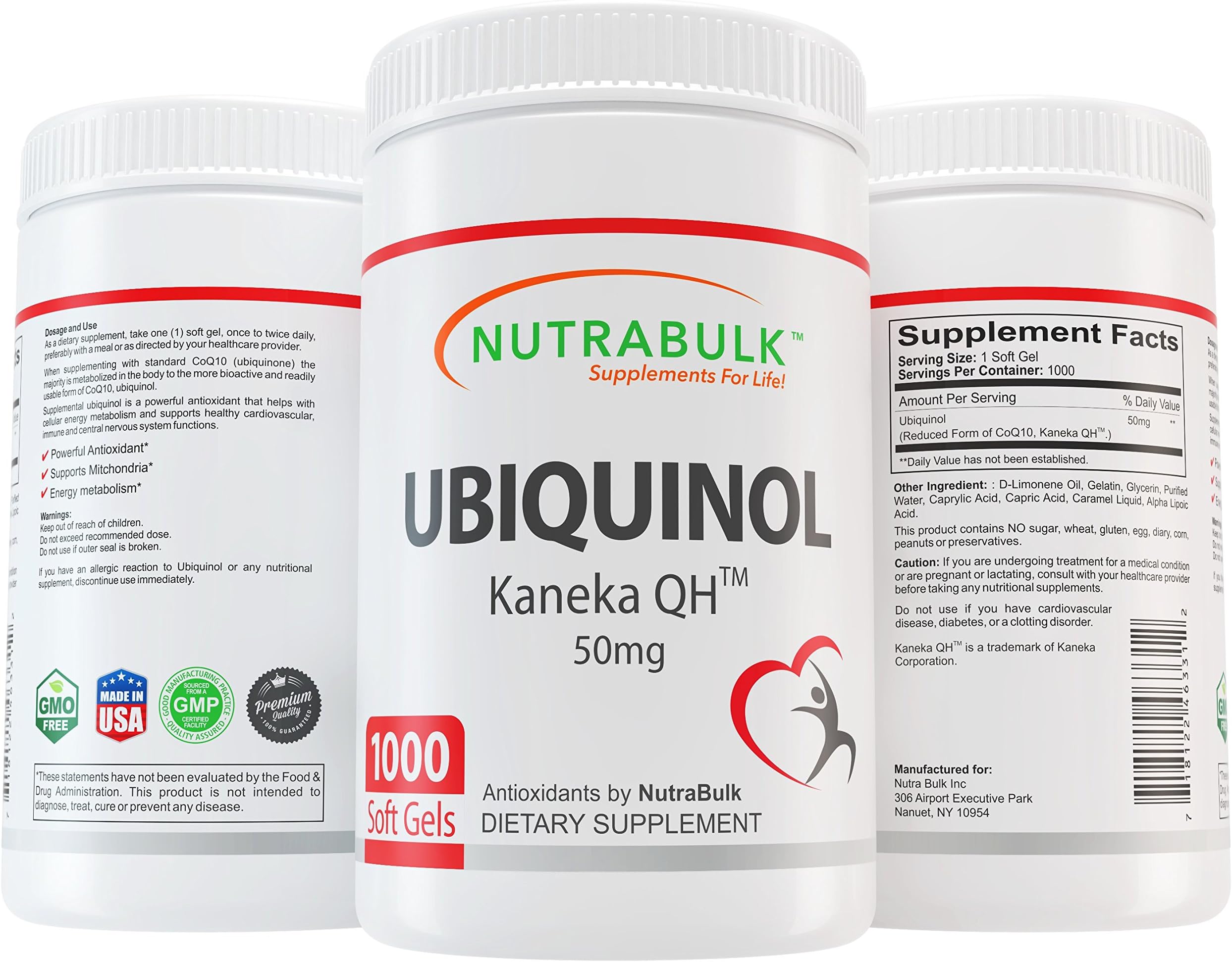 NutraBulk Premium Ubiquinol 50mg Soft Gels - 1000 Count