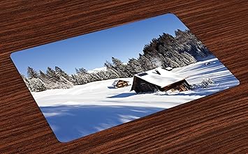 Amazon Com Ambesonne Winter Place Mats Set Of 4 Log Cabins In