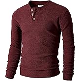 Ohoo Mens Slim Fit Sweaters Casual Pullover Knit Long Sleeve Button Crewneck Henley Sweaters