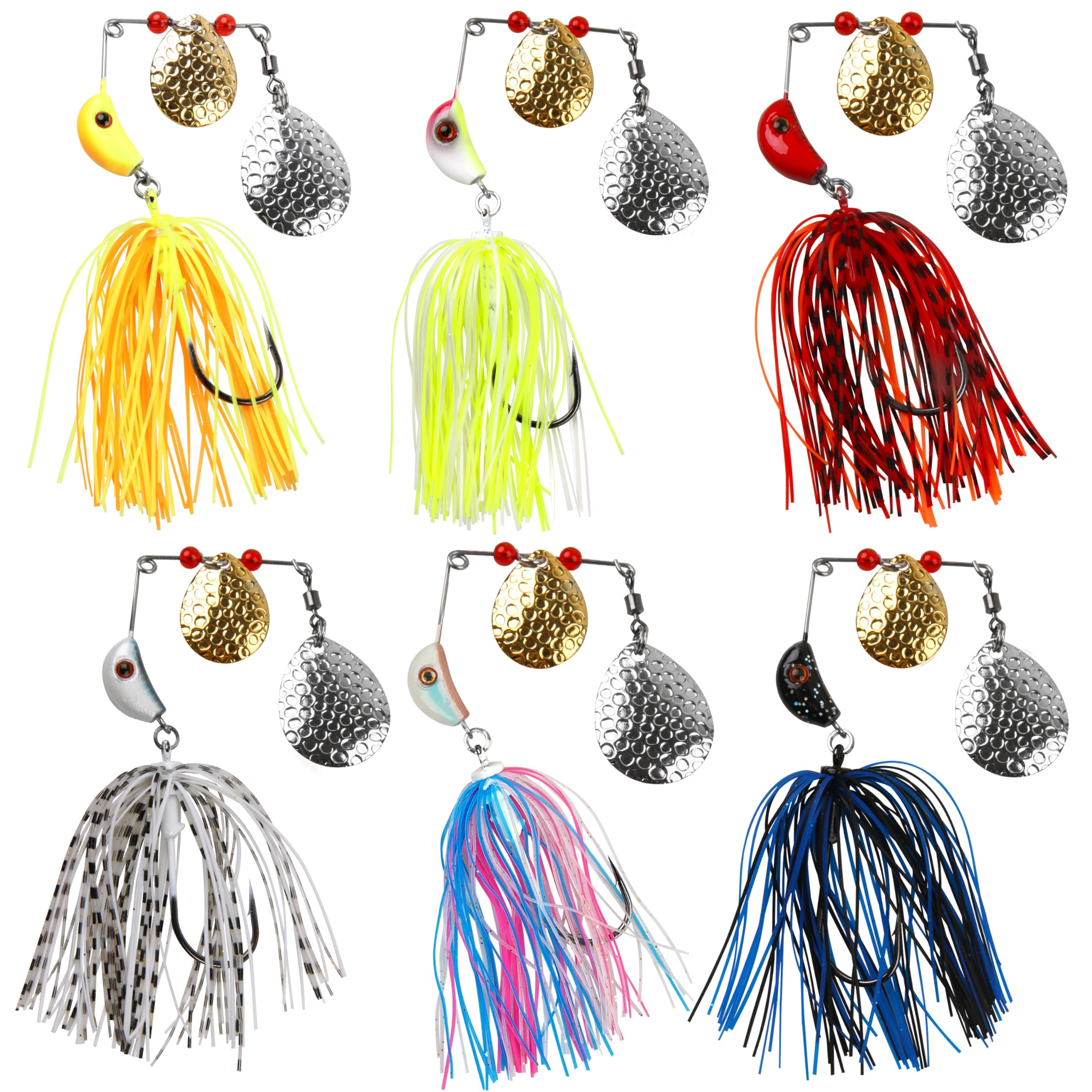 Spinner Baits Bass Fishing Lures Kit,Hard Metal Bass Spinnerbaits Buzzbait Multicolor Pike Trout Salmon Spinner Lures Swimbait Jig Lure for Freshwater Saltwater(F-6PCS)