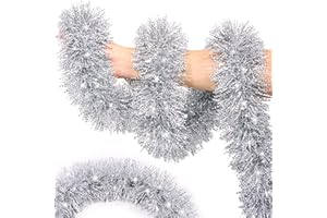 REGTEB 50FT Silver Christmas Tinsel Garland Metallic Twist Shiny Christmas Tree Decorations, Xmas Holiday Hanging Garland for Home Mantle Stair Indoor Outdoor Hodiday Decor Party Supplies - Silver White
