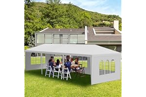 USNIPOYA 10' x 30' White Gazebo Canopy Tent with 5 Removable Sidewalls, Outdoor Patio Gazebo Tent with Transparent Windows, Ideal for Parties, Weddings, Birthdays, Events, Gatherings, Backyard