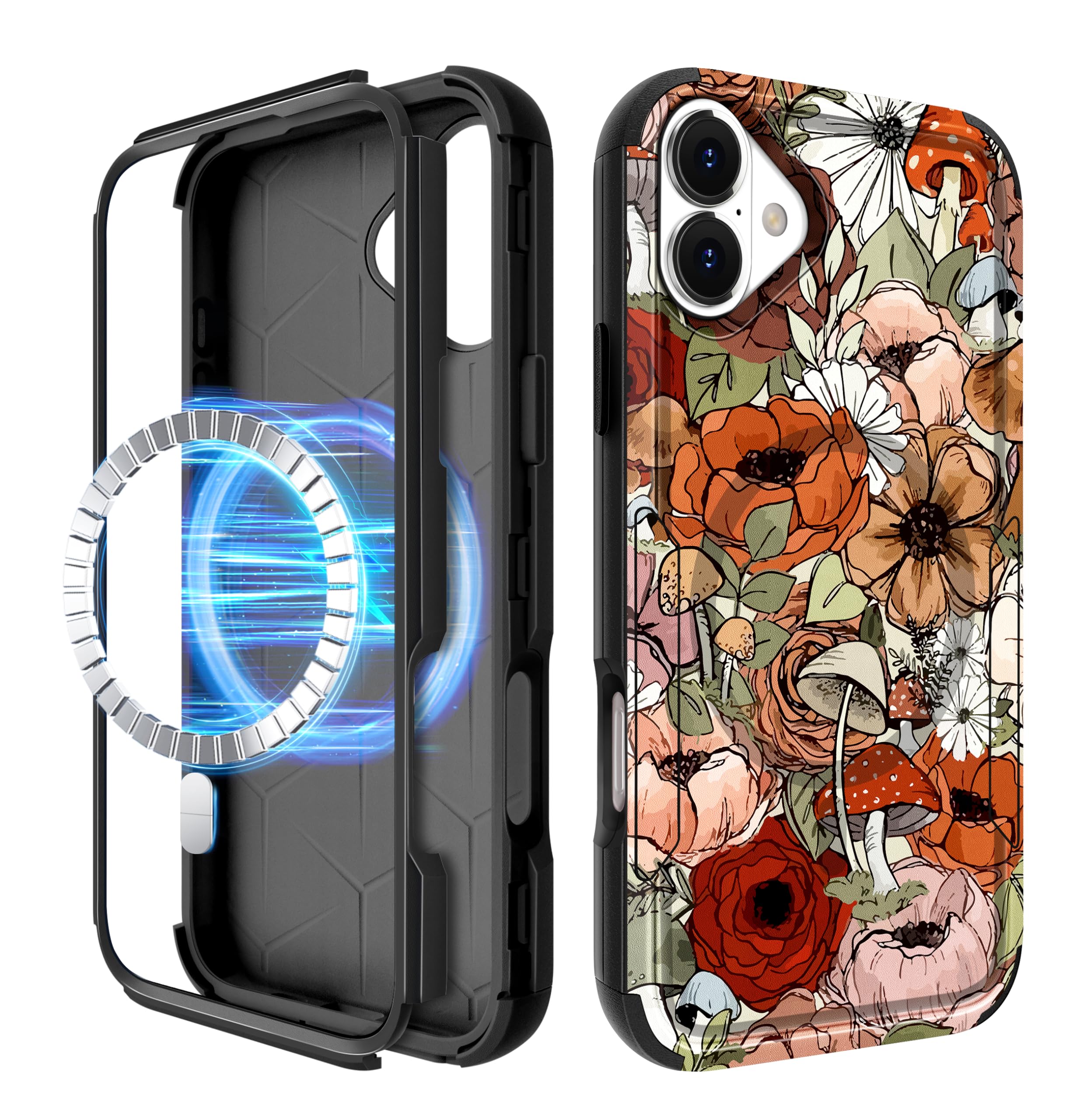LISEVO for iPhone 16 Case Compatible with MagSafe - Women Cute Girls Magnetictective Phone Cover Mushroom Design Heavy Duty Shockof Funda for Apple 16 Phone Cases
