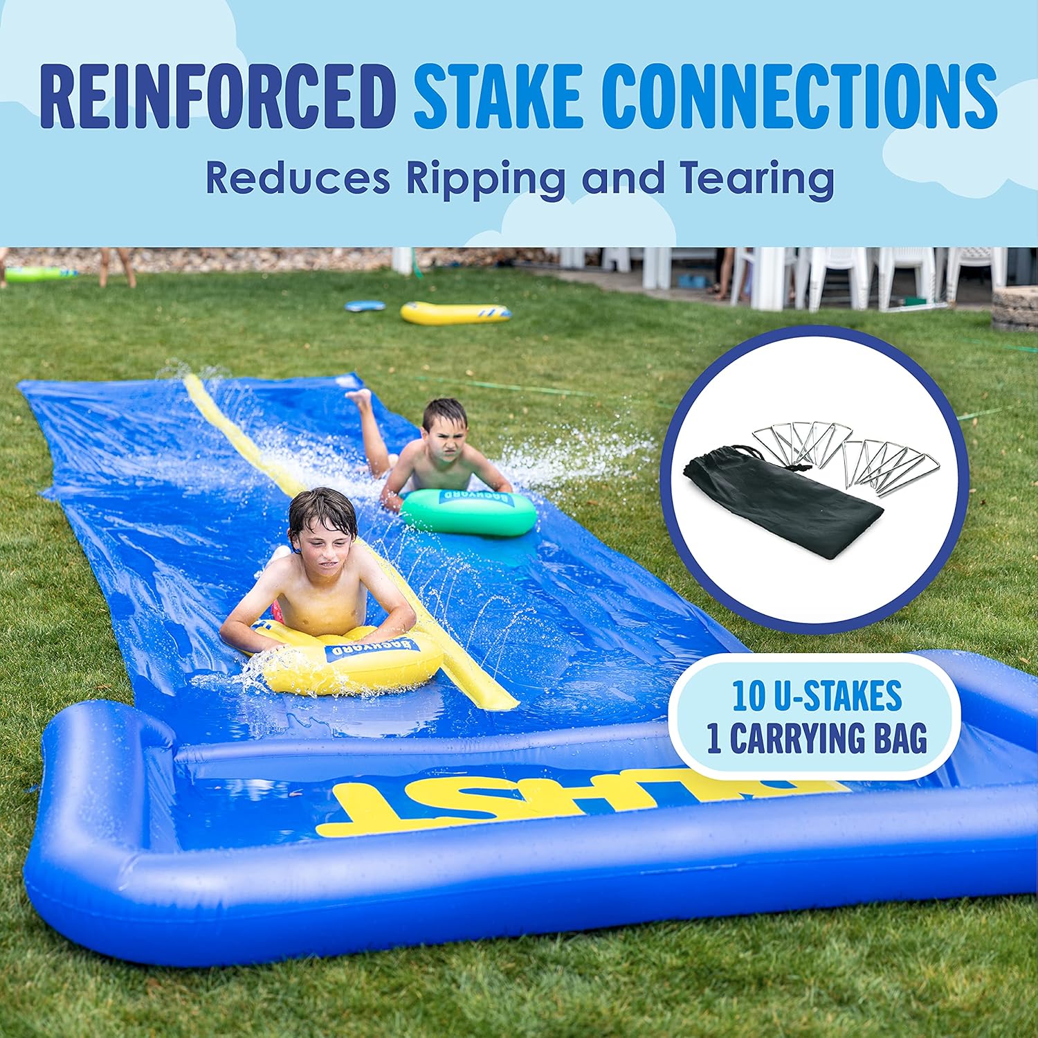 BACKYARD BLAST - 30' Waterslide with Splash Zone - Easy to Setup - Extra Thick to Prevent Rips & Tears: Toys & Games
