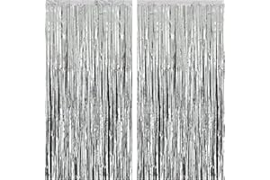 KatchOn, XtraLarge Silver Foil Fringe Curtain - 3.2x8 Ft, Pack of 2 | Streamers Backdrop for Disco Party Decoration | Silver Fringe Backdrop for Christmas Decorations | New Years Decorations 2026