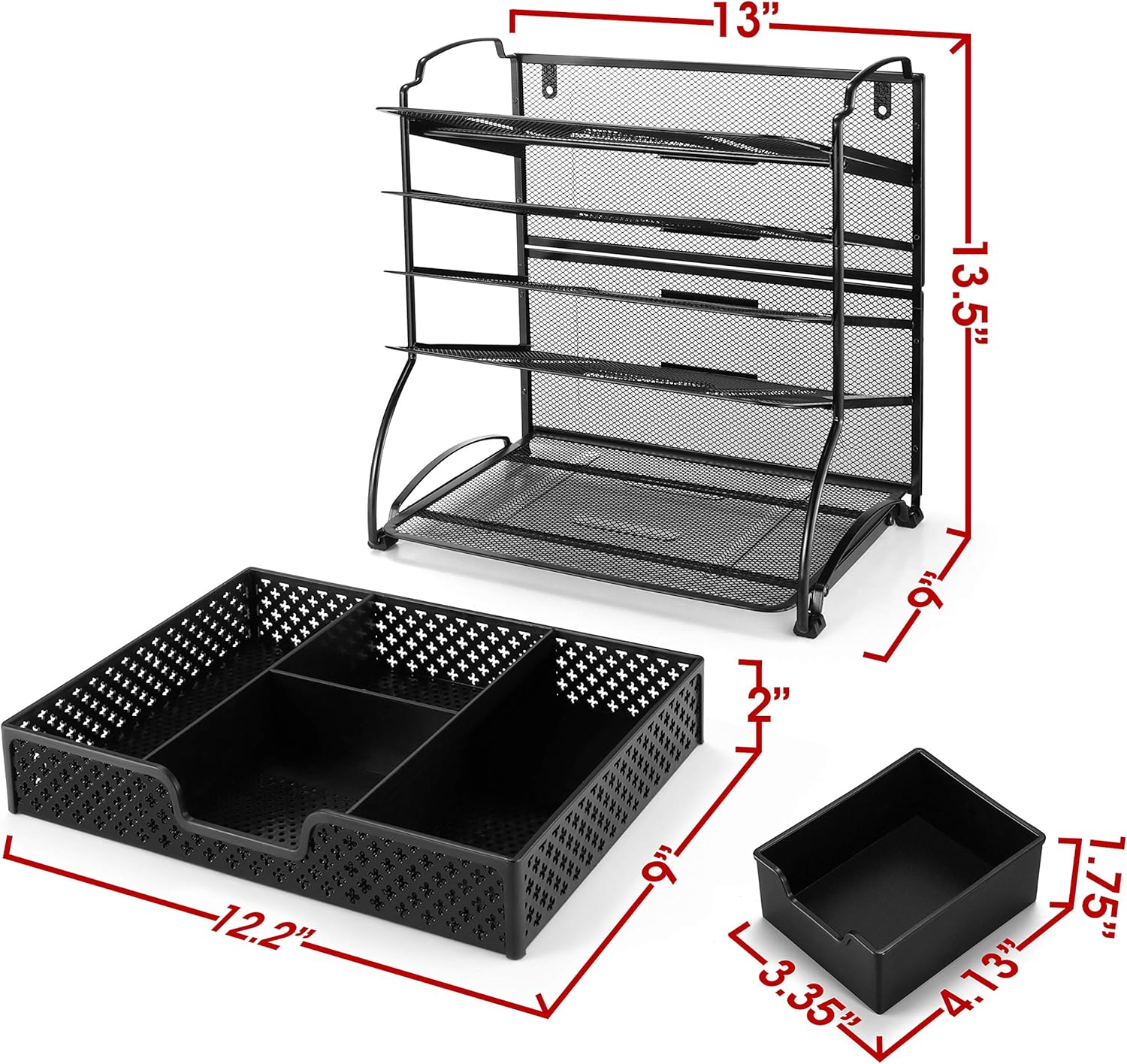 Simple Trending 5-Trays Mesh Desk File Organizer Vertical Document Letter Tray Wall File Holder with Plastic Drawer Organizer for Office Home, Black : Office Products