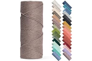 Recycled Cotton Macrame Cord 4mm x 240 Yards – Thick Single Strand Cord Made of Soft Cotton – Colored Macrame Rope Supplies for Decor, Crafts & Plant Wall Hangers by GANXXET, 720 Ft., Wood Brown