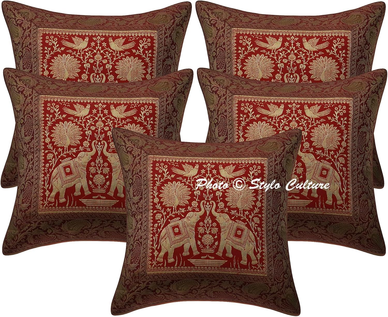 Stylo Culture Indian Scatter Cushion Covers Red Brocade Jacquard