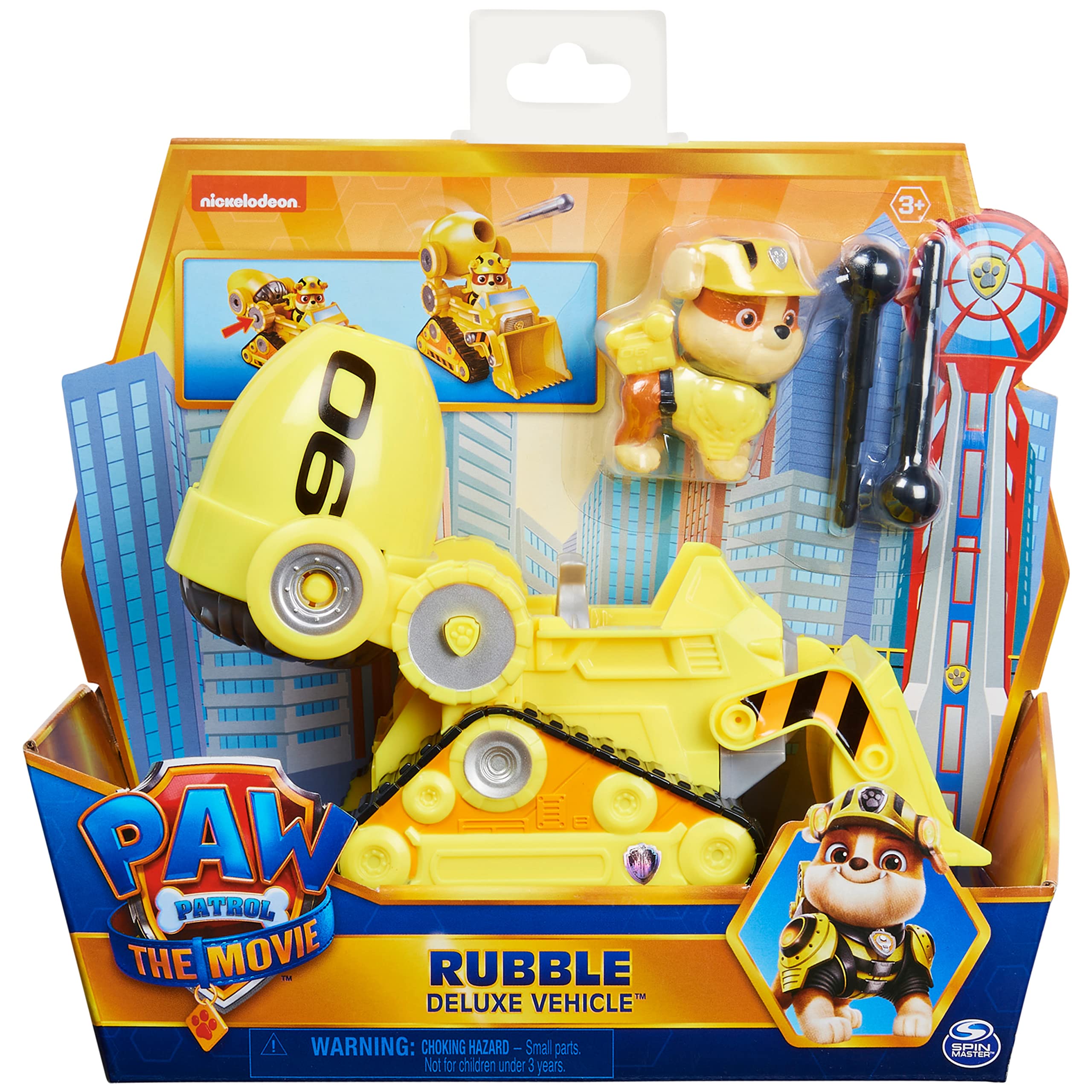 Paw Patrol, Rubble’s Deluxe Movie Transforming Toy Car with Collectible Action Figure, Kids’ Toys for Ages 3 and up