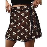 Majdan Womens Wrap Skort Casual Boho Mini Skirts Elastic Waist Relaxed Short Skirt with Belt