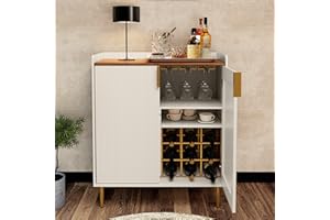 ARTPOWER Wine Bar Cabinet with Fluted Texture, Modern Coffee Cabinet with Wine Rack&Glass Holder, White Kitchen Buffet Sideboard, Freestanding Liquor Cabinet for Dining Room Living Room